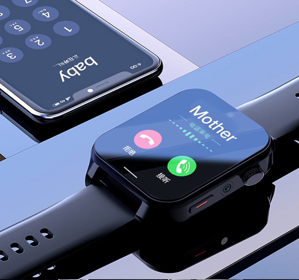 Black smartwatch close-up with app icons on touchscreen
