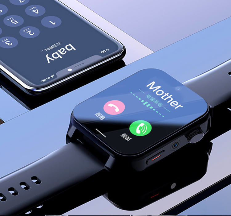 Black smartwatch close-up with app icons on touchscreen