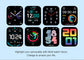 Black smartwatch faces showing digital time and colorful icons