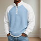 Light blue and white color-block half-zip long-sleeve polo shirt