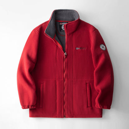 Fleece-lined polar fleece jacket, red with gray lining and zip-front