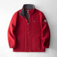 Fleece-lined polar fleece jacket, red with gray lining and zip-front