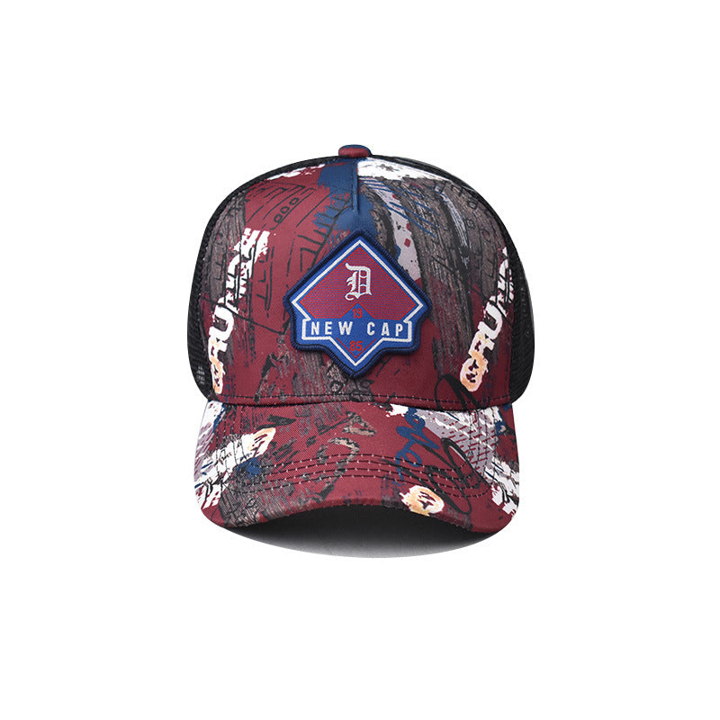 Graffiti baseball cap with red crown and New Cap embroidered patch