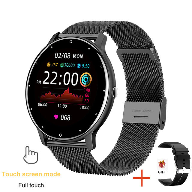 Smartwatch with black mesh strap and black bezel