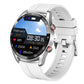 Smart watch with white round display and white silicone strap, silver bezel