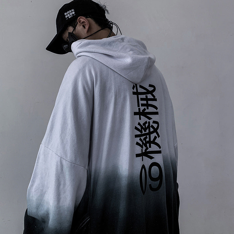 Gradient hoodie with hood and kangaroo pocket, back graphic text with large “9”.