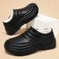 Black insulated chef clogs with fleece lining and thick rubber sole