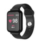 Black smart sports watch with heart-rate screen showing 98 and HR measure label
