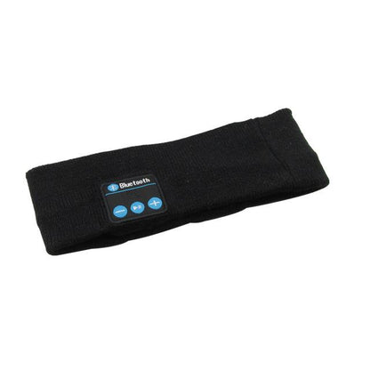 Black Bluetooth headband with blue button controls