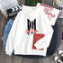 White youth hoodie with heart-flower garland print and drawstring hood, front pocket