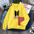 Yellow youth hoodie with heart-flower garland graphic, hood drawstrings and kangaroo pocket