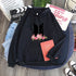Black youth hoodie with heart-flower garland graphic, drawstring hood and front pocket