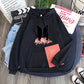 Black youth hoodie with heart-flower garland graphic, drawstring hood and front pocket