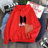 Red youth hoodie with heart-flower garland graphic, drawstring hood and front pocket