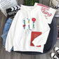 White youth hoodie with colorful heart-flower garland graphic and front kangaroo pocket