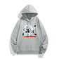 Light gray long sleeve hoodie with hood, drawstring, kangaroo pocket, front graphic