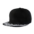 Black baseball cap with white paisley print brim and rounded crown