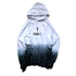 Gradient hoodie with hood and kangaroo pocket, front chest print in dark ink.