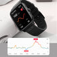 Waterproof smartwatch with black strap and case, heart-rate chart on display