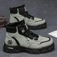 Men’s high-top casual shoes in light gray/white with black laces and chunky tread