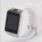 Silver smart watch with white rubber strap and touch screen display