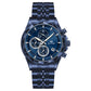 Luminous six-hand chronograph watch with blue dial and blue metal bracelet