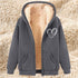 Thermal zip-up hoodie with hood, dark gray exterior, sherpa lining, front pockets, heart graphic