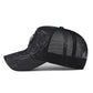 Baseball cap in black with textured pattern, mesh side panels, curved brim