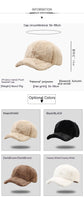 Plush fleece baseball cap size and color overview showing khaki, black, brown, and white options