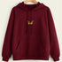 Butterfly-embroidered burgundy hoodie with kangaroo pocket and drawstring hood