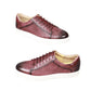 Lace-up embossed leather casual shoes, brick red with white rubber sole