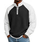Color-block half-zip long-sleeve polo shirt in black and white