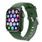 Smartwatch with green silicone band plus extra straps in black and light blue