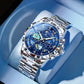 Blue stainless steel wristwatch, starry multi-dial with luminous markers