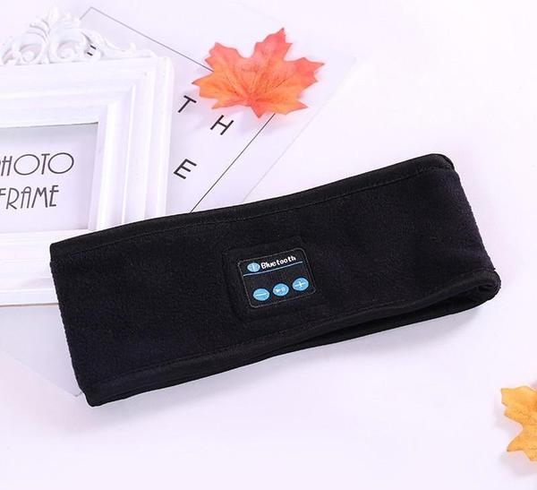 Black Bluetooth headband with blue button control panel