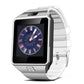 Smart watch with analog clock face, silver case, white textured silicone strap