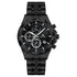 Luminous six-hand chronograph watch with black dial and black metal bracelet
