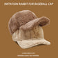 Plush fleece baseball cap with rabbit-fur look, khaki beige, curved brim and side ear flaps