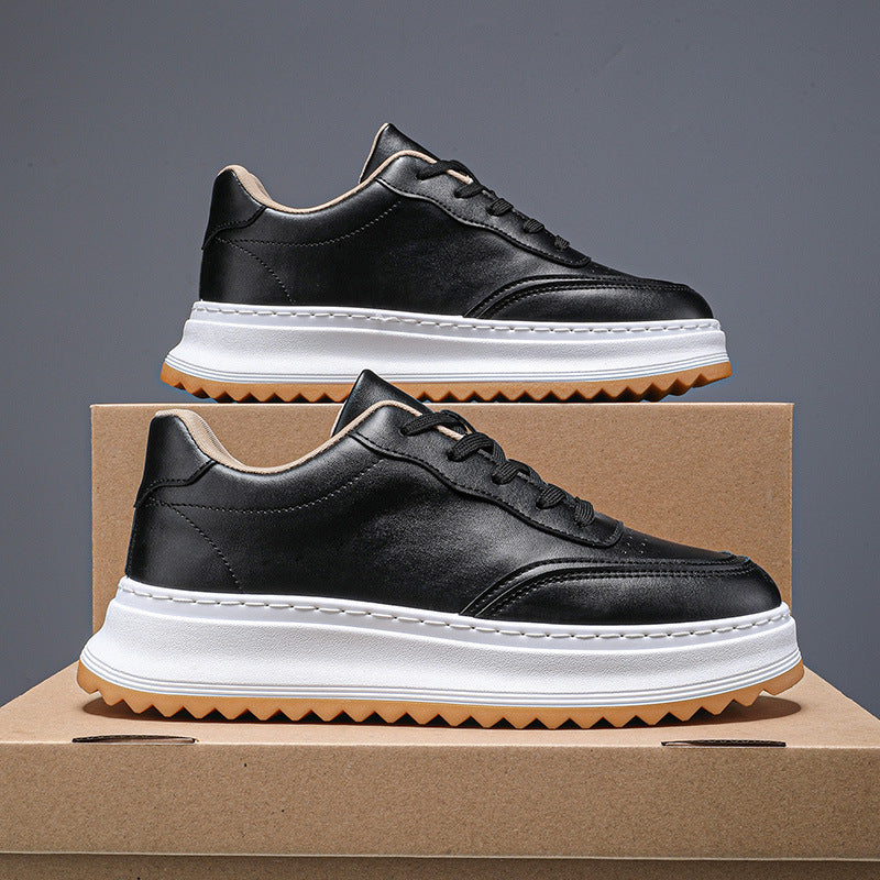 Black lace-up sporty casual shoes with chunky sole and contrast stitching