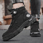 Men’s black high-top casual shoes with thick tread sole and lace-up closure