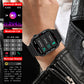 Bluetooth sports smartwatch on wrist with black band and music/call icons on display
