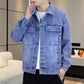 Men’s relaxed-fit casual denim jacket, blue, button-up with two chest flap pockets