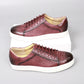 Lace-up embossed leather casual shoes in brick red with white rubber sole