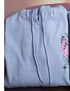 Light blue prayer hands hoodie with drawstring hood, kangaroo pocket, printed logo patch