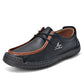 Black lace-up casual soft-soled shoes with brown trim and black laces