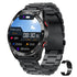Smart watch with black round display and black metal link strap