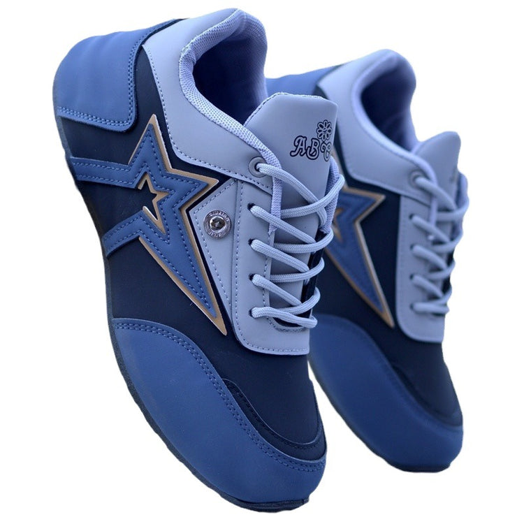 Leather waterproof sneakers in navy with light blue trim, lace-up with star logo