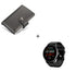 PulseMate Pro smartwatch with black silicone strap and dark coffee wallet accessory