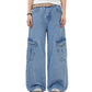 Denim workwear jeans in light blue with wide legs and two front cargo pockets