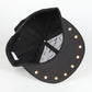 Black baseball cap interior with mesh back panel and gold button rivets